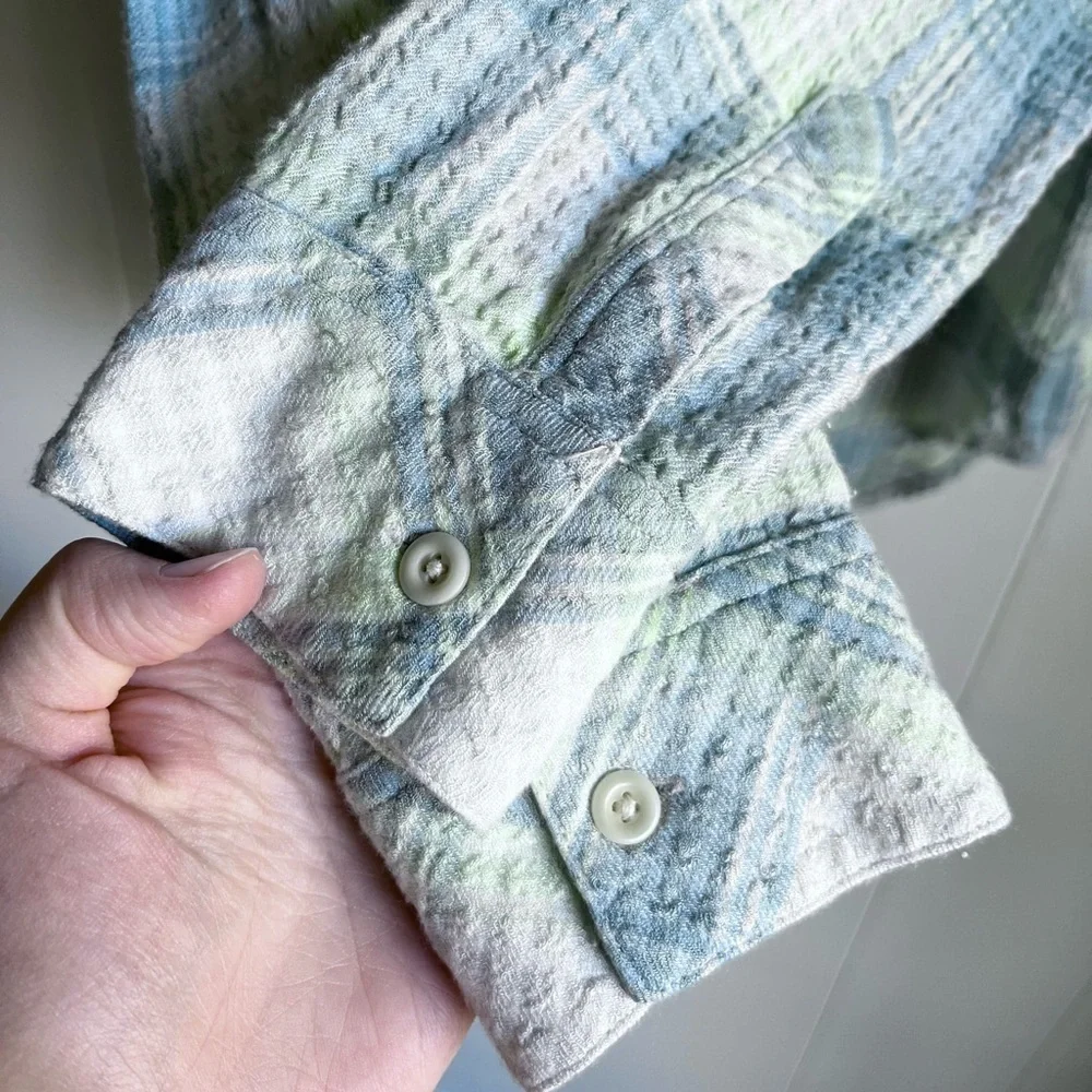 Rails Brady Long Sleeve Button Up Plaid Shirt in Sage Green Yellow Lemon Size XS